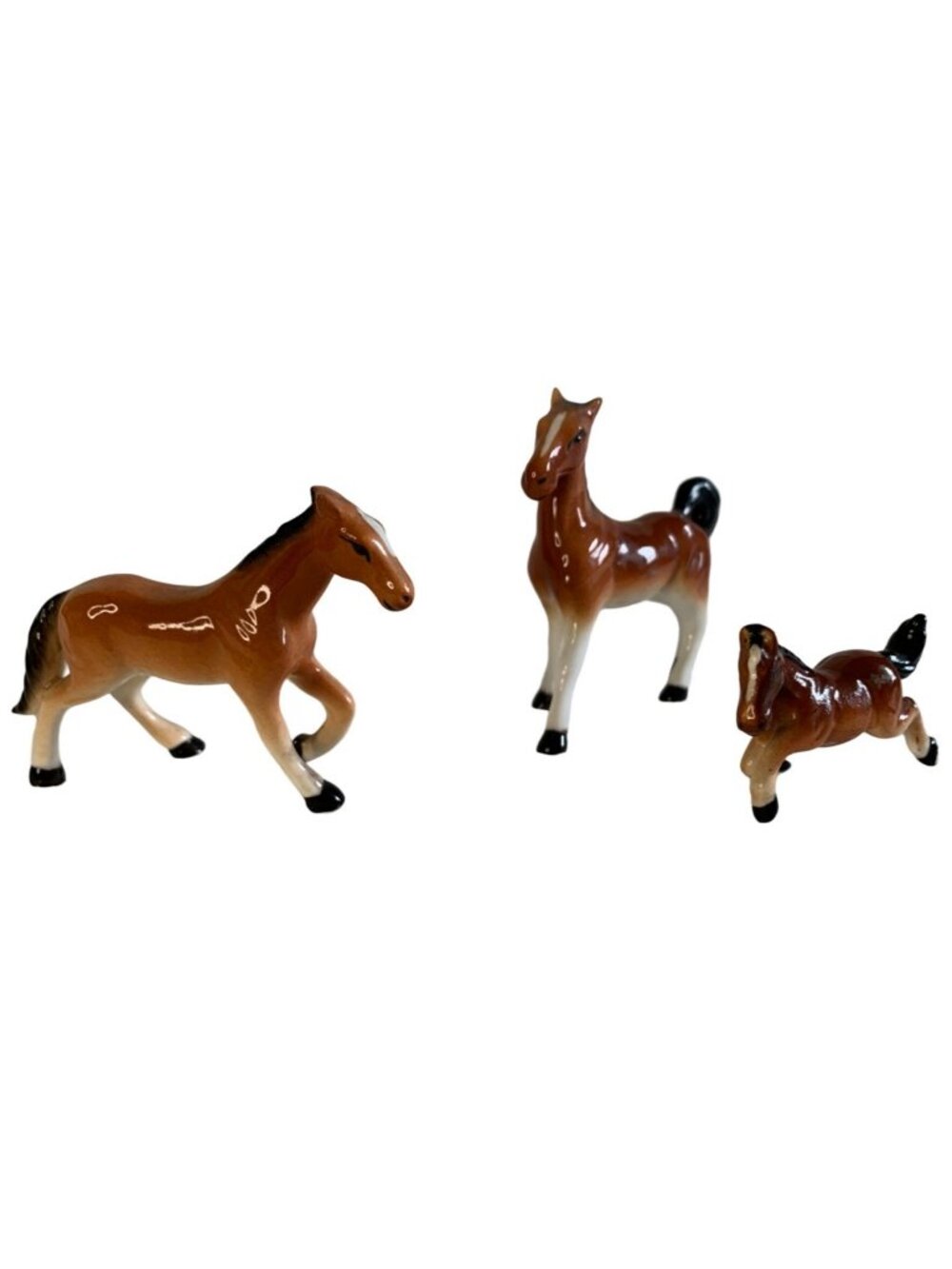 Vintage Horse Mare Foal Miniature Porcelain Family Set